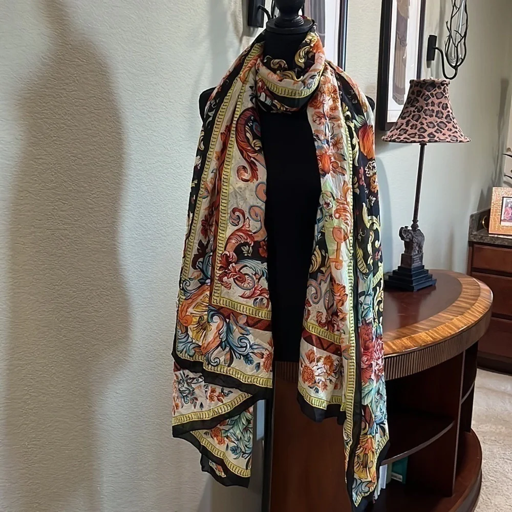 LONG SILK MULTI COLOR SCARF 92x41, OVERSIZED!